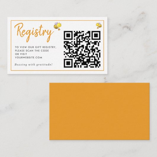 Honeybee Baby shower Gift Registry QR-code Informatiekaartje (Voorkant / Achterkant)