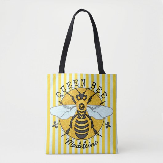 Honeybee Bumblebee Queen Bee Honey Stripes Aangepa Tote Bag (Voorkant)