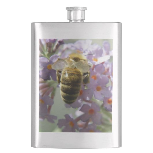 Honeybee en Buddleia Flowers Flask Heupfles (Voorkant)