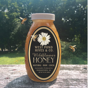 Honeybee en Daisy 16 oz Queenline Jar Black Honey Ovale Sticker