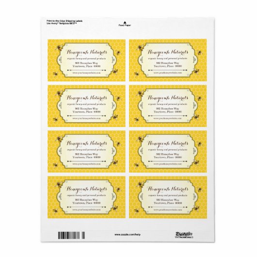 Honeybee Handmade Return-adres Etiket (Full Sheet)