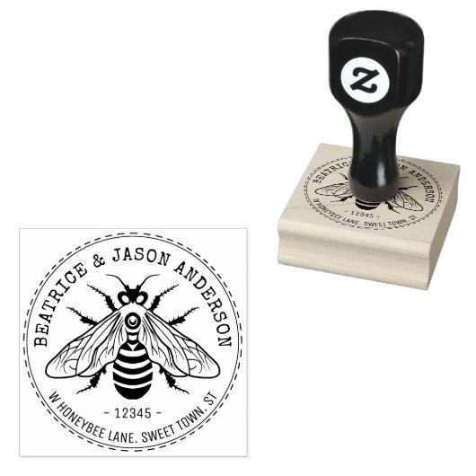 Honeybee Honey Bee Familienaam Retouradres Rubberstempel (Gestempeld)
