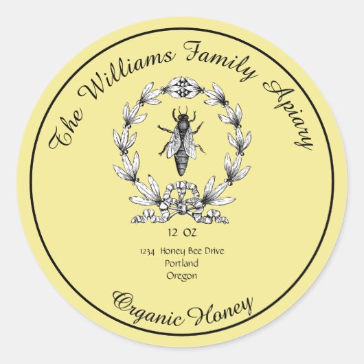 Honeybee Honey Jar Apiary Label | Biologische honi (Voorkant)