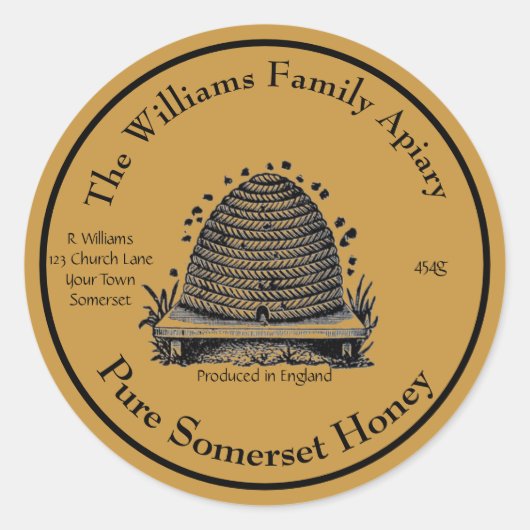 Honeybee Honey Jar Apiary Label | Engelse honing (Voorkant)