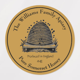 Honeybee Honey Jar Apiary Label   Engelse honing
