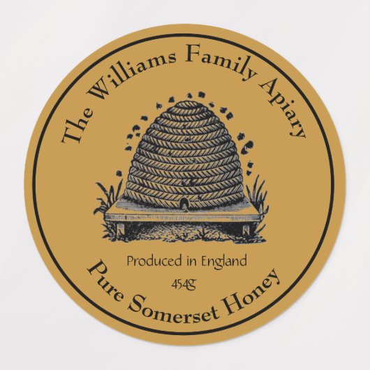Honeybee Honey Jar Apiary Label | Engelse honing (Design 1)
