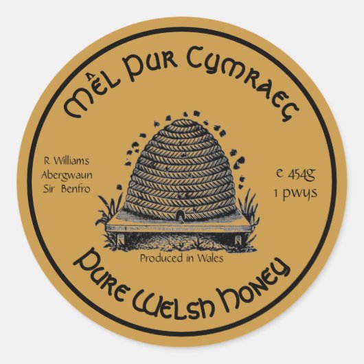 Honeybee Honey Jar Apiary Label | Pure Welsh Honey (Voorkant)