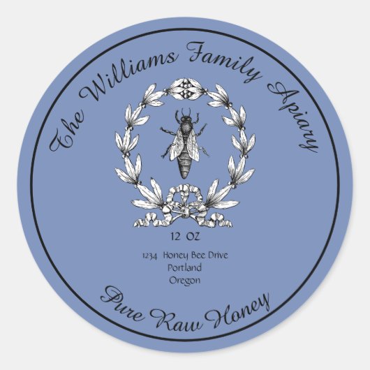 Honeybee Honey Jar Apiary Label | Zuivere rauwe ho (Voorkant)