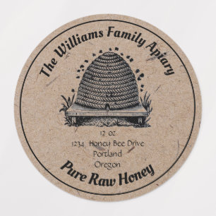 Honeybee Honey Jar Apiary Label   Zuivere rauwe ho