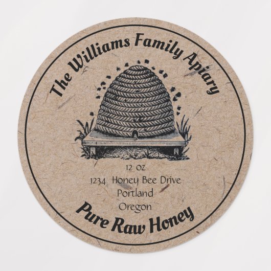 Honeybee Honey Jar Apiary Label | Zuivere rauwe ho (Design 2)