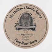 Honeybee Honey Jar Apiary Label | Zuivere rauwe ho (Design 1)