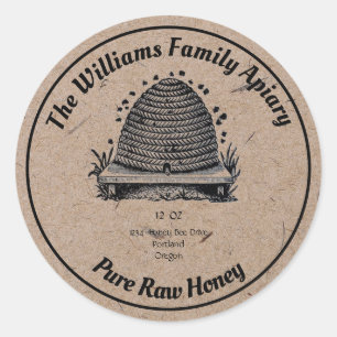 Honeybee Honey Jar Apiary Label   Zuivere rauwe ho