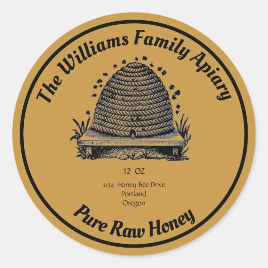 Honeybee Honey Jar Apiary Label | Zuivere rauwe ho (Voorkant)