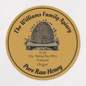 Honeybee Honey Jar Apiary Label | Zuivere rauwe ho (Design 2)