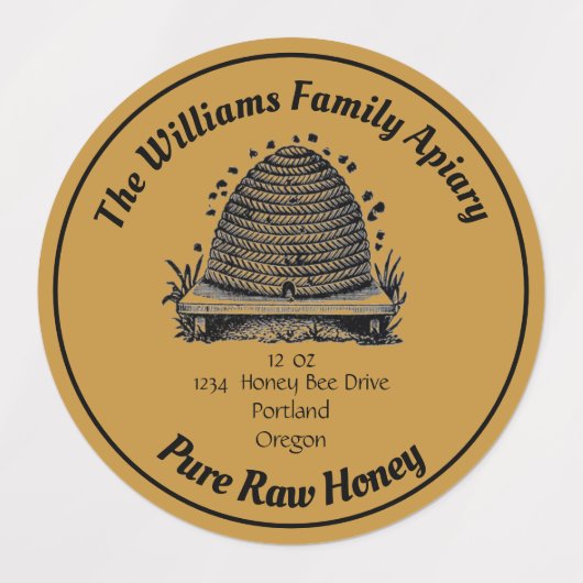 Honeybee Honey Jar Apiary Label | Zuivere rauwe ho (Design 1)