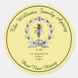 Honeybee Honey Jar Apiary Label | Zuivere rauwe ho