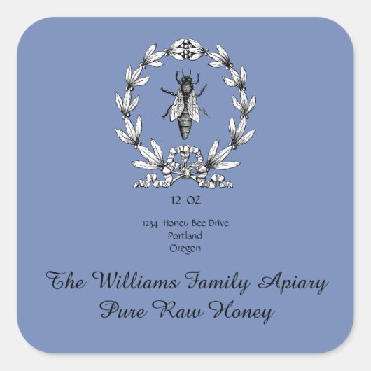 Honeybee Honey Jar Apiary Label | Zuivere rauwe ho (Voorkant)