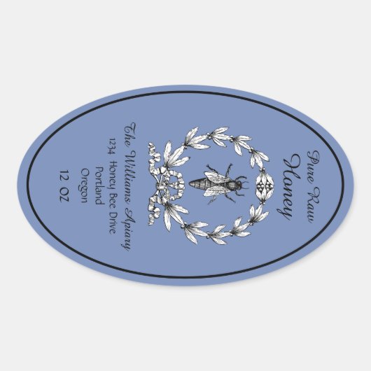 Honeybee Honey Jar Apiary Label | Zuivere rauwe ho (Voorkant)