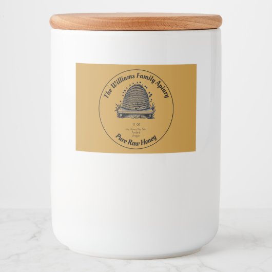 Honeybee Honey Jar Apiary Label | Zuivere rauwe ho Voedselcontainer Etiket (Voorkant)