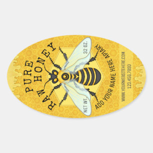 Honeybee Honey Jar Apiary Labels   Honeycomb Bee