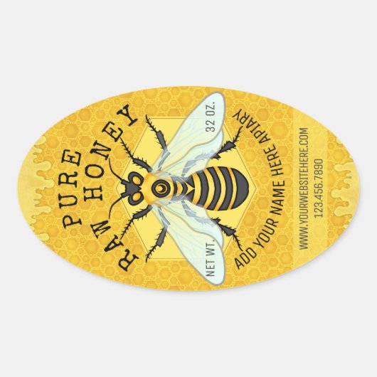 Honeybee Honey Jar Apiary Labels | Honeycomb Bee (Voorkant)