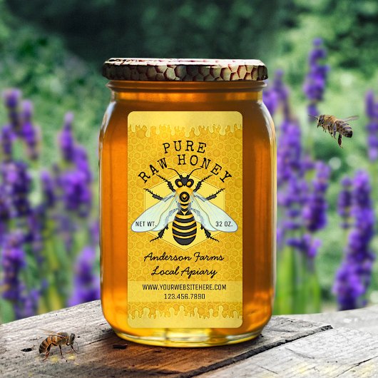 Honeybee Honey Jar Apiary Labels | Honeycomb Bee