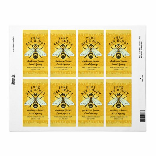 Honeybee Honey Jar Apiary Labels | Honeycomb Bee (Full Sheet)