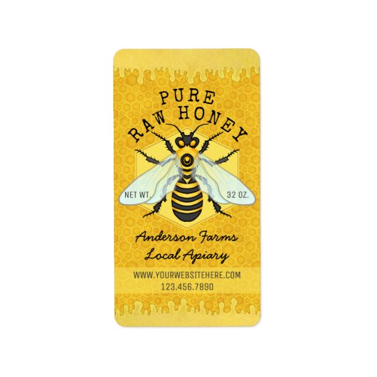 Honeybee Honey Jar Apiary Labels | Honeycomb Bee (Voorkant)