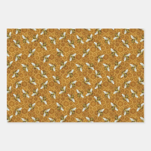 Honeybee Honeycomb Beehive Bijen Apiary Patronen Inpakpapier Vel (Voorkant 3)