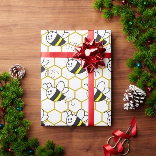 Honeybee Honeycomb Black Yellow White Pattern Cadeaupapier (Feestdagen Geschenken)