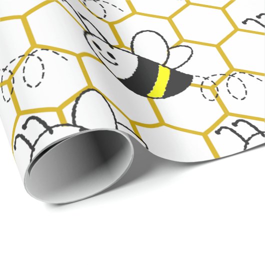Honeybee Honeycomb Black Yellow White Pattern  Cadeaupapier (Rol Hoek)