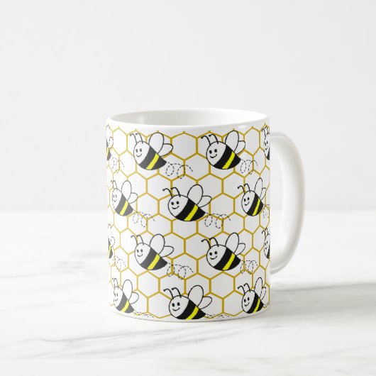 Honeybee Honeycomb Black Yellow White Pattern Koffiemok (Voorkant rechts)
