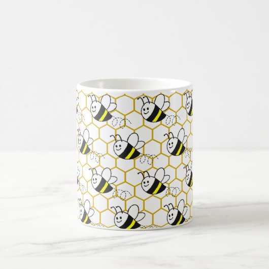Honeybee Honeycomb Black Yellow White Pattern Koffiemok (Center)