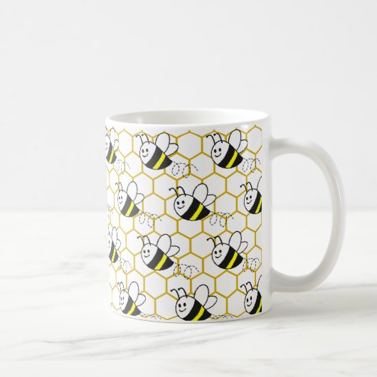 Honeybee Honeycomb Black Yellow White Pattern Koffiemok (Rechts)