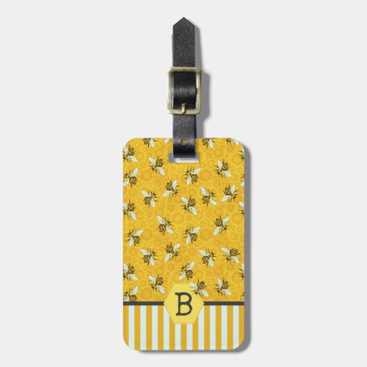 Honeybee Honeycomb Bumble Bee Monogram Patroon Bagagelabel (Voorkant verticaal)