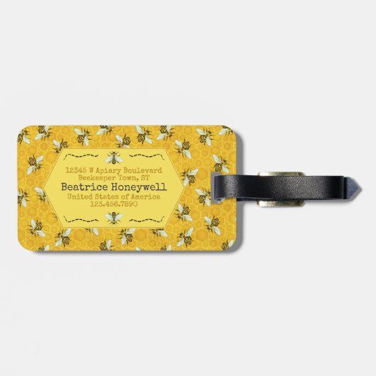 Honeybee Honeycomb Bumble Bee Monogram Patroon Bagagelabel (Achterkant horizontaal)