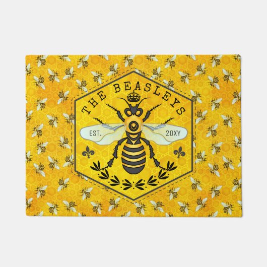 Honeybee Honeycomb Bumblebee Kroon | Aangepast Deurmat (Voorkant)