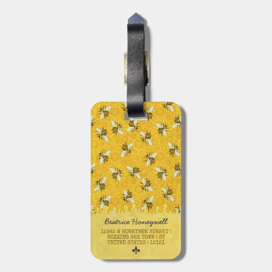 Honeybee Honeycomb Queen Bee Bumblebee Eigen naam Bagagelabel (Achterkant verticaal)