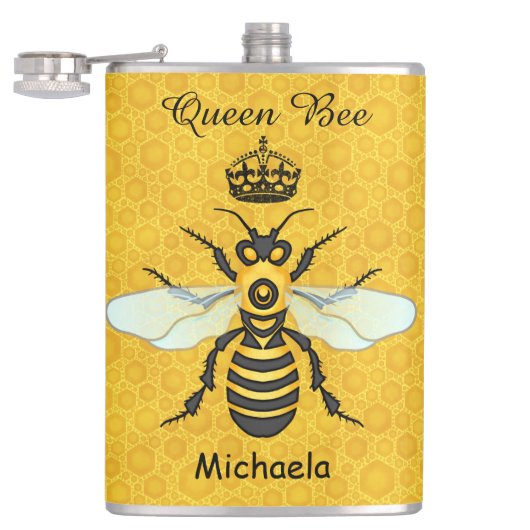 Honeybee Honeycomb Queen Bee Crown Custom Text Heupfles (Geopend)