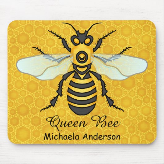 Honeybee Honeycomb Queen Bee Persoonlijke naam Muismat (Voorkant)