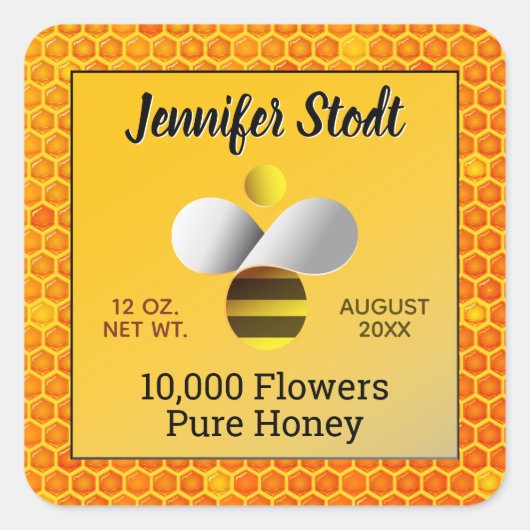 Honeybee Logo Handtekening Amber Gold Vierkante Sticker (Voorkant)