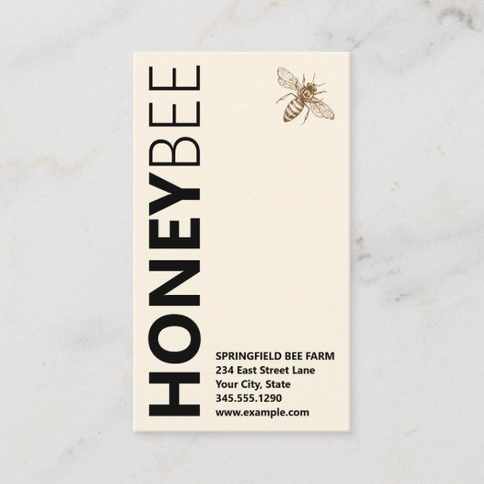 HONEYBee Logo Verticale Typografie Ivory White Visitekaartje (Voorkant)