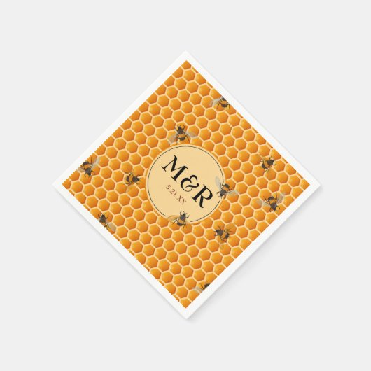 Honeybee Monogram Initialen Gold Wedding Servet (Hoek)