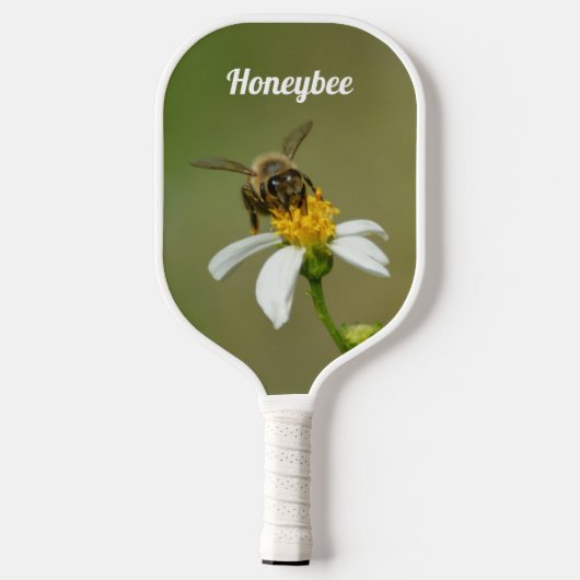 HoneyBee op White Daisy Flower Green Pickleball Paddle (Achterkant)