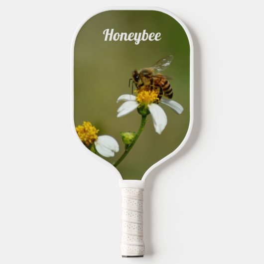 HoneyBee op White Daisy Flower Green Pickleball Paddle (Voorkant)