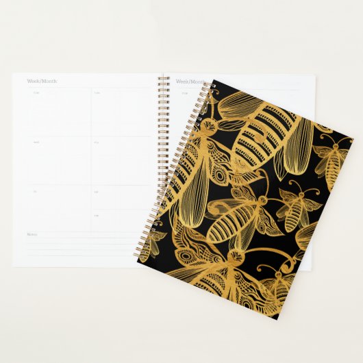 Honeybee Pattern Elegant Gold Black Planner (Display)