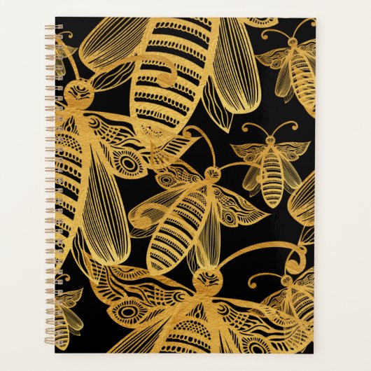 Honeybee Pattern Elegant Gold Black Planner (Voorkant)