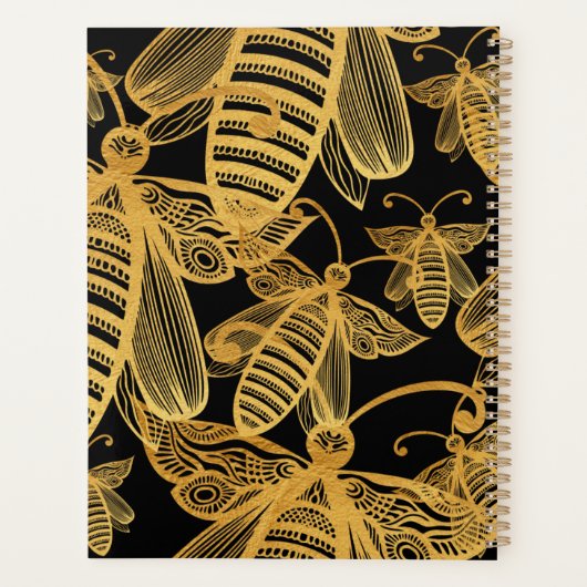 Honeybee Pattern Elegant Gold Black Planner (Achterkant)