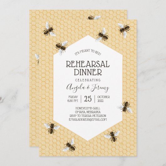  Honeybee Rehearsal Dinner Kaart (Voorkant / Achterkant)