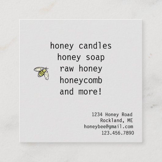 Honeybee Yellow Wildflower Zeap kaarsen Honeycomb Vierkante Visitekaartje (Achterkant)